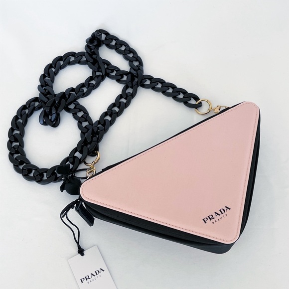 PRADA Beauty Novelty Triangle Makeup Cosmetic Pouch Pink Crossbody Bag - Picture 1 of 13